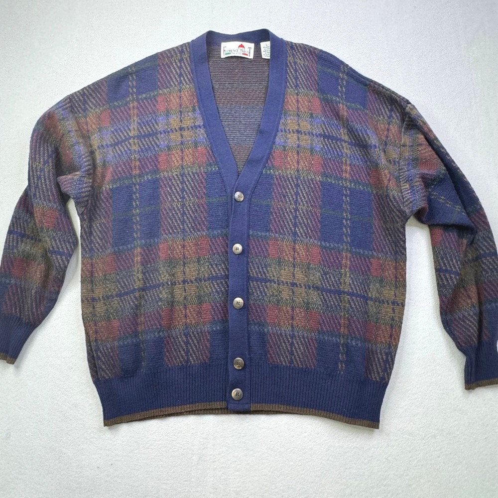 Vintage Florence Tricot Grandpa Cardigan Large‎ Blue/Brown